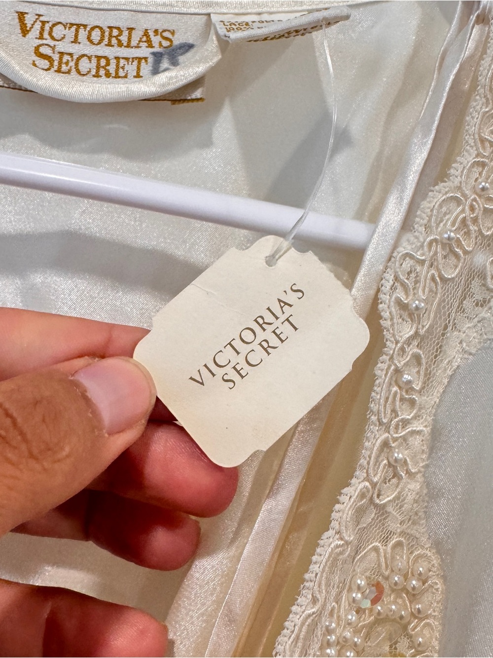 NWT Vintage Victorias Secret Robe nightgown Ivory Lace Trim Womens Medium Beaded - Picture 5 of 14